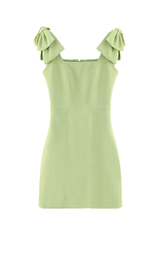 SQUARE NECK BOW DETAIL MINI DRESS IN GREEN DRESS STYLE OF CB 