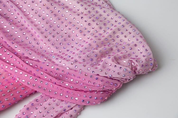 STRAPLESS CRYSTAL-EMBELLISHED MINI DRESS IN PINK DRESS styleofcb 