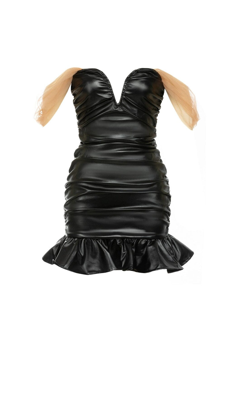 STRAPLESS LEATHER MINI DRESS IN BLACK DRESS STYLE OF CB 