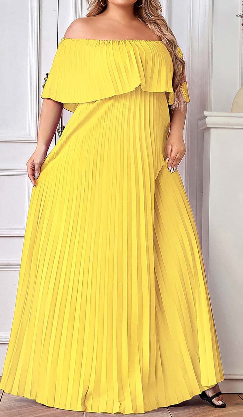 STRAPLESS PLEATED MAXI DRESS IN YELLOW DRESS styleofcbdress 