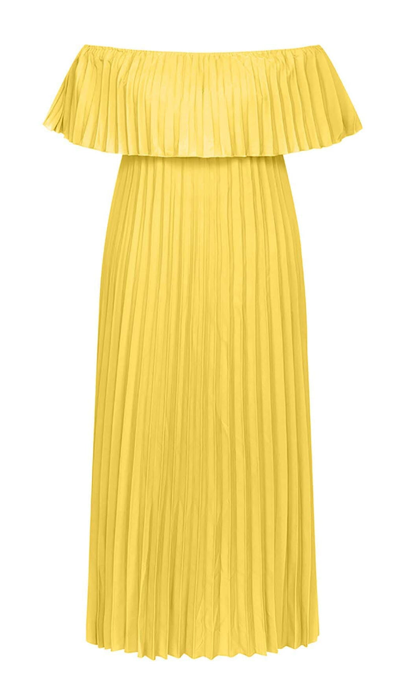 STRAPLESS PLEATED MAXI DRESS IN YELLOW DRESS styleofcbdress 