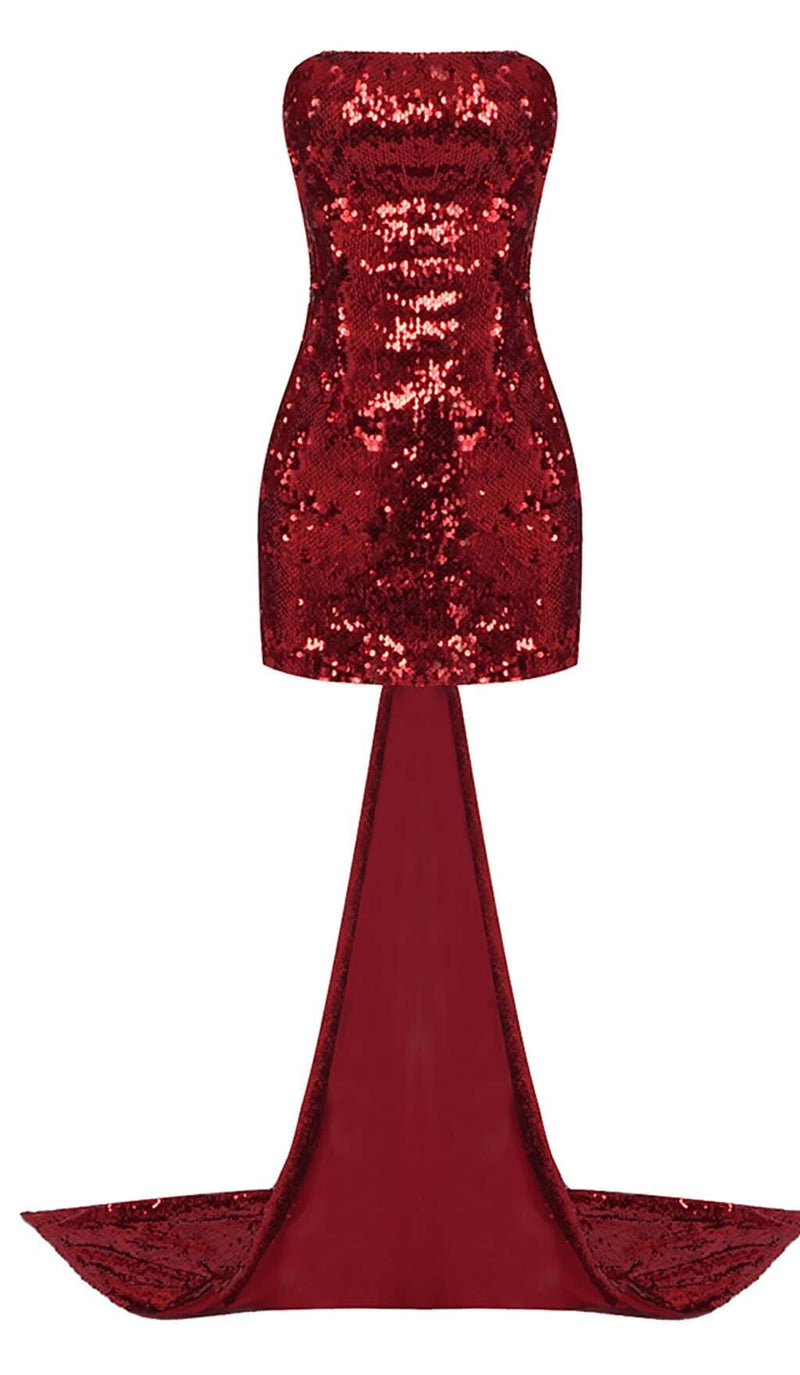 STRAPLESS SEQUIN MINI DRESS IN WINE RED sis label 