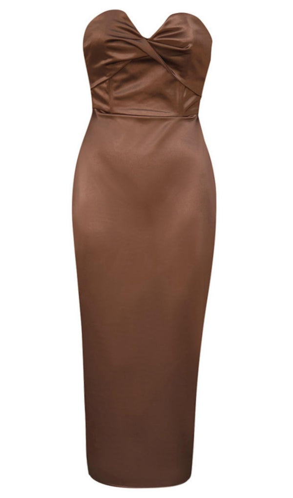 STRAPLESS SPLIT DRESS IN BROWN Dresses styleofcb 