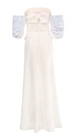 STRAPLESS SPLIT MAXI DRESS IN WHITE DRESS STYLE OF CB 