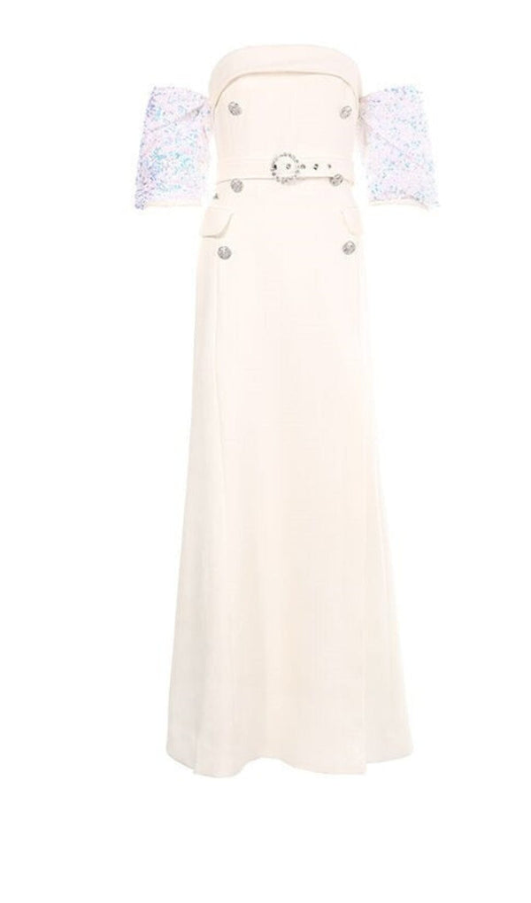 STRAPLESS SPLIT MAXI DRESS IN WHITE DRESS STYLE OF CB 