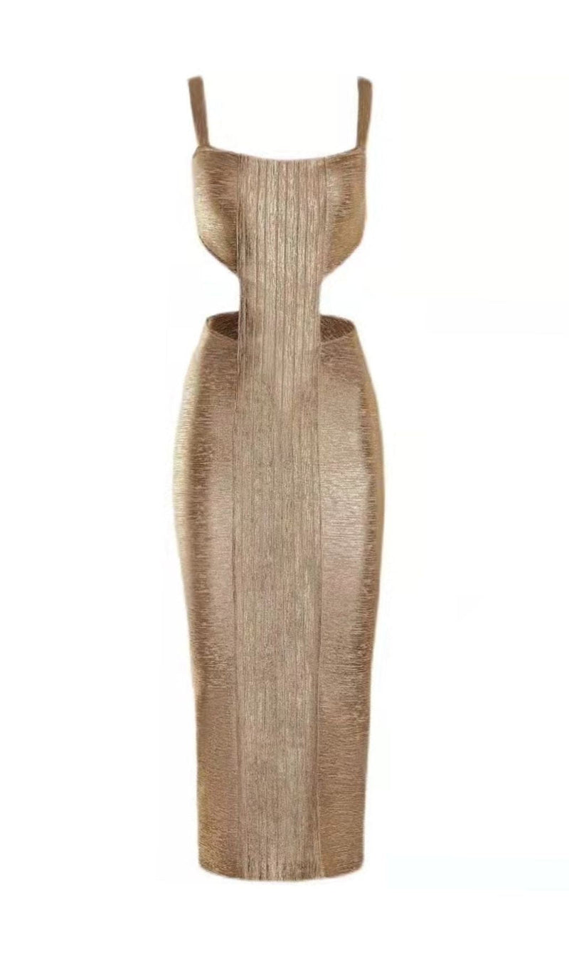 STRAPPY CUT OUT BANDAGE MIDI DRESS IN GOLD Dresses styleofcb 