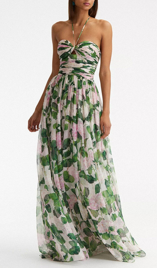 FLORAL HALTERNECK MAXI DRESS IN GREEN DRESS STYLE OF CB 