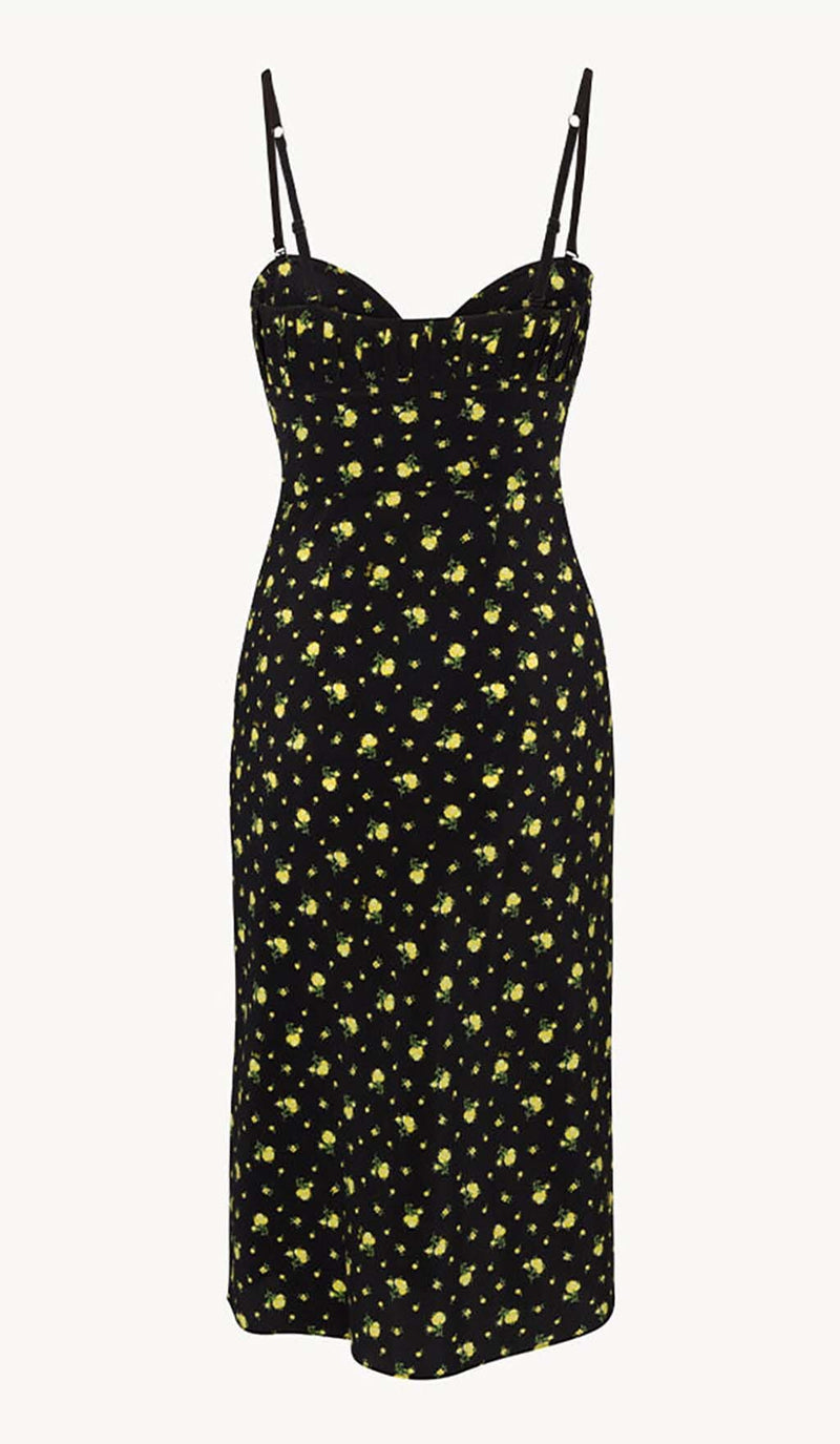 STRAPPY FLORAL PRINT MIDI DRESS IN BLACK DRESS STYLE OF CB 