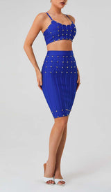 STUDDED STRAP SLEEVELESS TWO PIECE SET IN BLUE DRESS sis label 