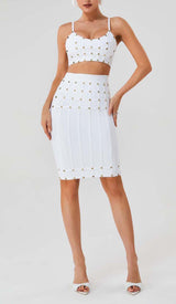 STUDDED STRAP SLEEVELESS TWO PIECE SET IN WHITE sis label 