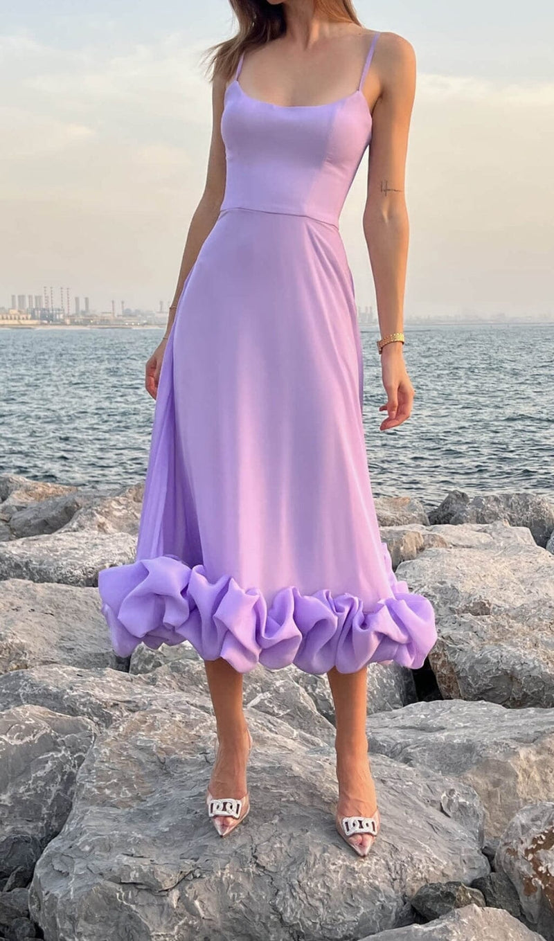 SUSPENDER A-LINE MIDI DRESS IN PURPLE DRESS STYLE OF CB 