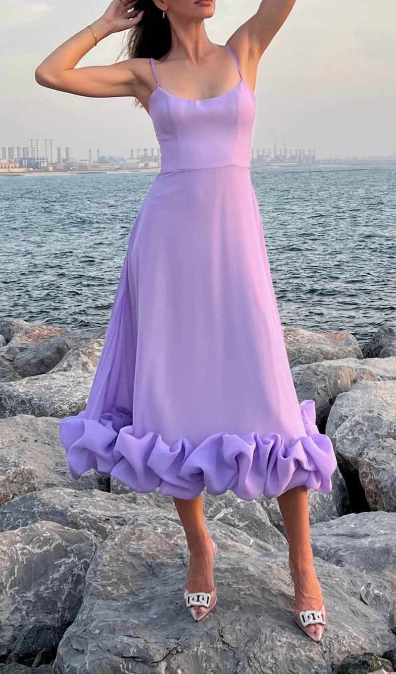 SUSPENDER A-LINE MIDI DRESS IN PURPLE DRESS STYLE OF CB 