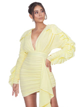 Samara Yellow Draping Ruffle Sleeve Dress Dresses Oh CiCi 