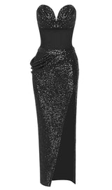 SHINY SEQUINS STRAPLESS TOP SPLIT SKIRTS TOPS & SKIRTS Oh CICI 