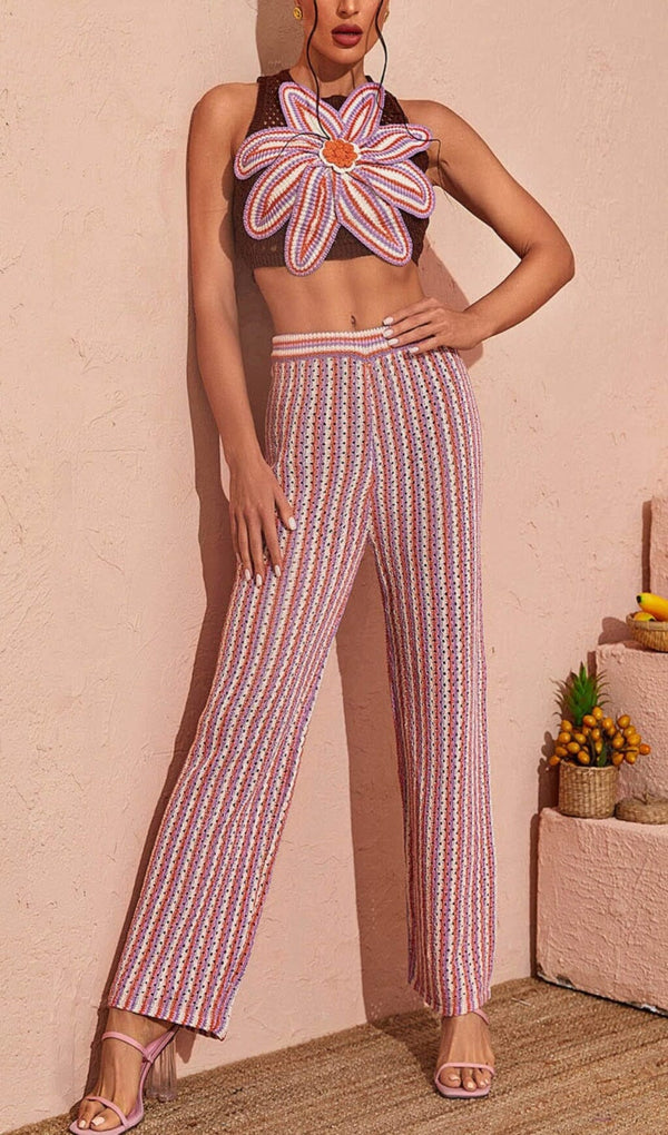 FLORAL HOLLOW KNITTED PANTS SET Sets styleofcb 