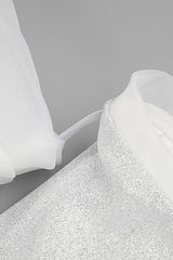 STRAPLESS PUFF SLEEVES SHINY GLITTER WEDDING DRESS Dresses Oh CICI 