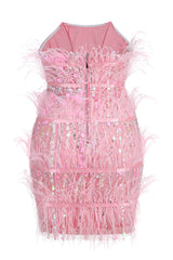 STRAPLESS SEQUINS SHINY GLITTER DRESS IN PINK Sequins Dress styleofcb 