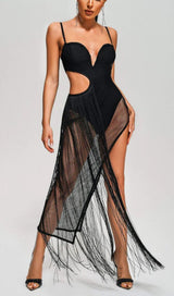 TASSEL MESH BODYSUIT MIDI DRESS IN BLACK DRESS STYLE OF CB 