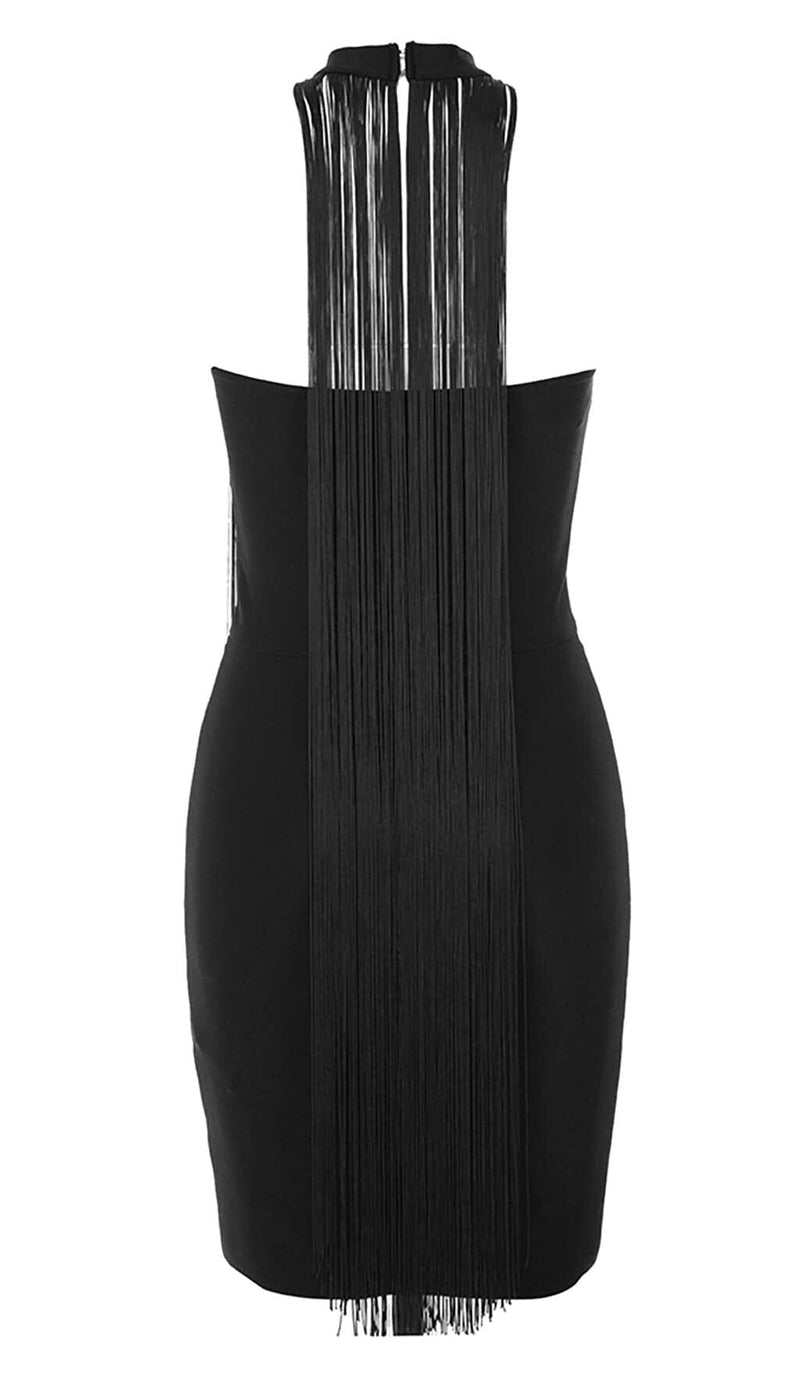 TASSEL HALTER BANDAGE MIDI DRESS IN BALCK DRESS STYLE OF CB 