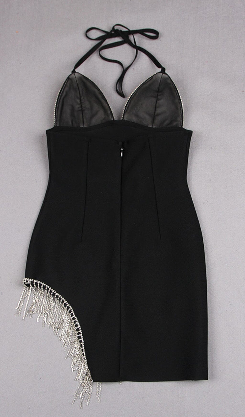 TASSEL PLUNGE MINI DRESS IN BLACK styleofcb 