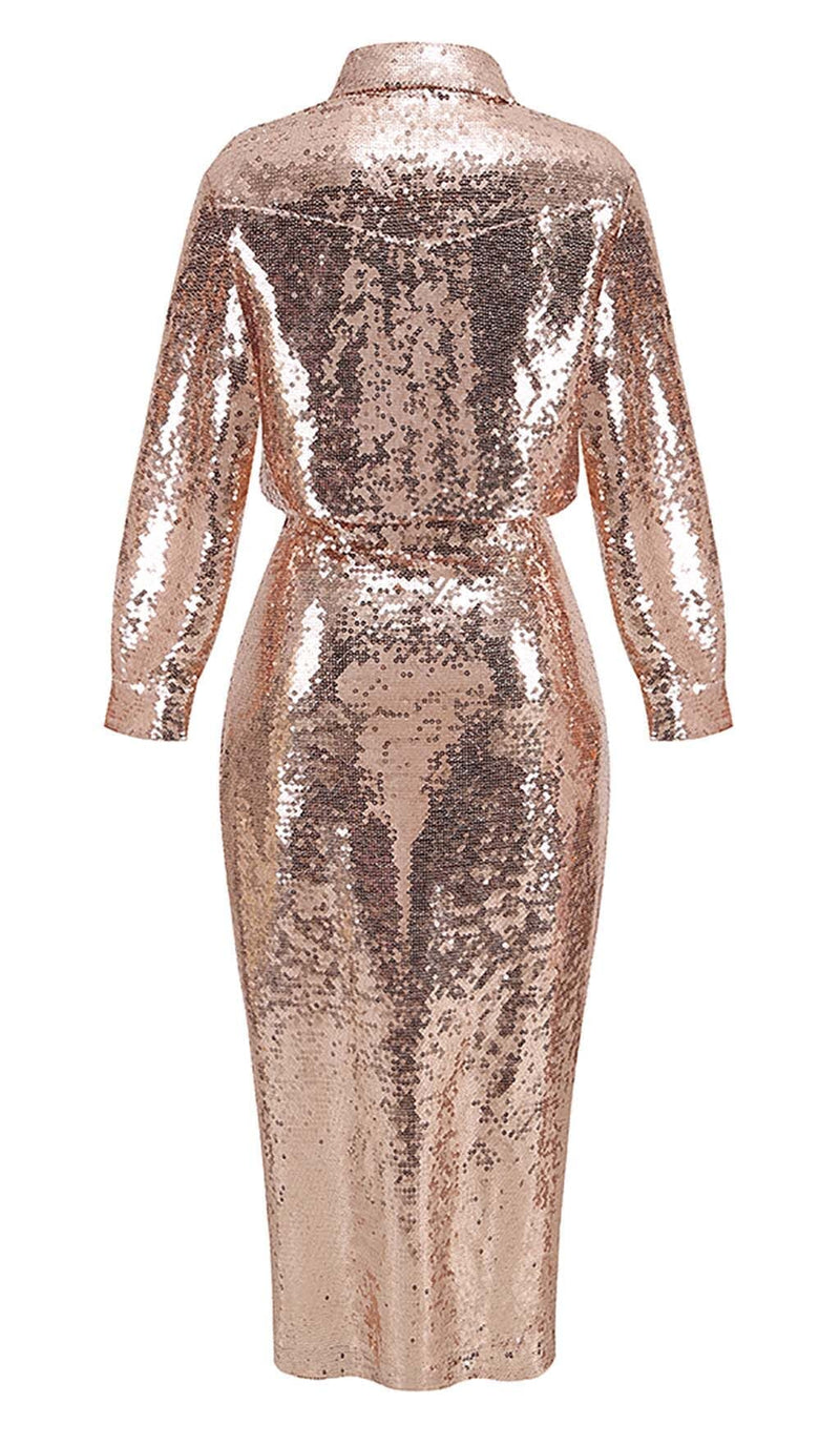 THIGH SLIT GLITTER MAXI DRESS IN METALLIC GOLD DRESS sis label 