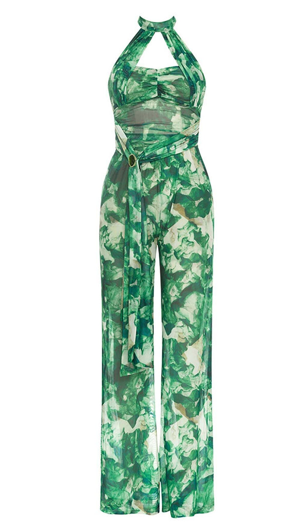 TIE FRONT HALTER NECK BACKLESS JUMPSUIT IN GREEN DRESS styleofcb 