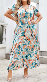 TROPICAL PRINT BUTTERFLY SLEEVE MIDI DRESS IN MULTI COLOR DRESS styleofcbdress 