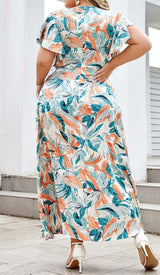 TROPICAL PRINT BUTTERFLY SLEEVE MIDI DRESS IN MULTI COLOR DRESS styleofcbdress 