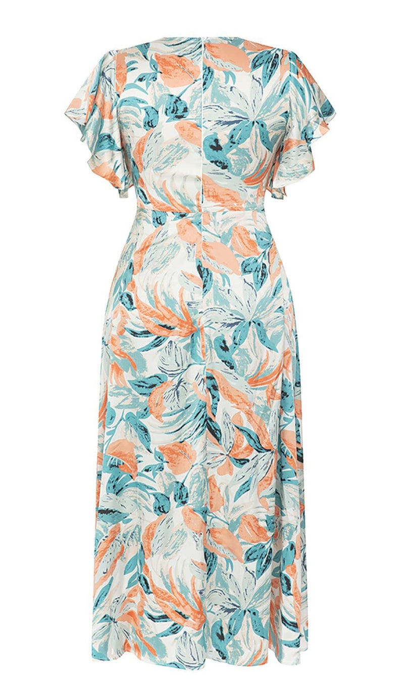 TROPICAL PRINT BUTTERFLY SLEEVE MIDI DRESS IN MULTI COLOR DRESS styleofcbdress 