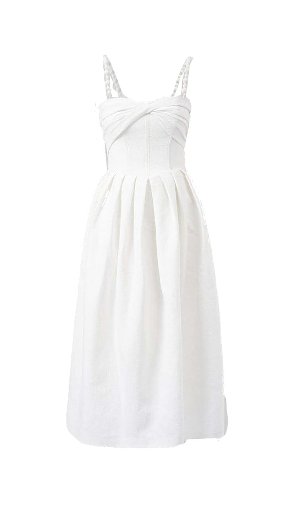 TWISTED PEARL STRAP MIDI DRESS IN WHITE DRESS STYLE OF CB 