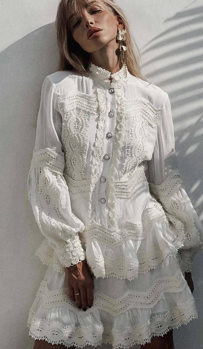 TWO LAYERS TIERED RUFFLES MINI DRESS IN WHITE DRESS STYLE OF CB 