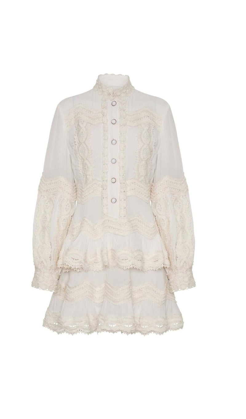 TWO LAYERS TIERED RUFFLES MINI DRESS IN WHITE DRESS STYLE OF CB 