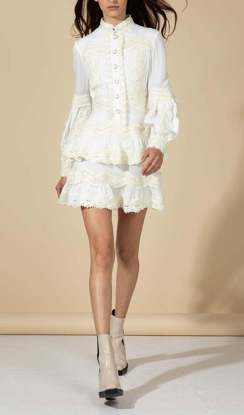 TWO LAYERS TIERED RUFFLES MINI DRESS IN WHITE DRESS STYLE OF CB 