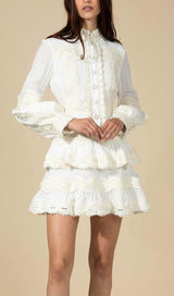 TWO LAYERS TIERED RUFFLES MINI DRESS IN WHITE DRESS STYLE OF CB 