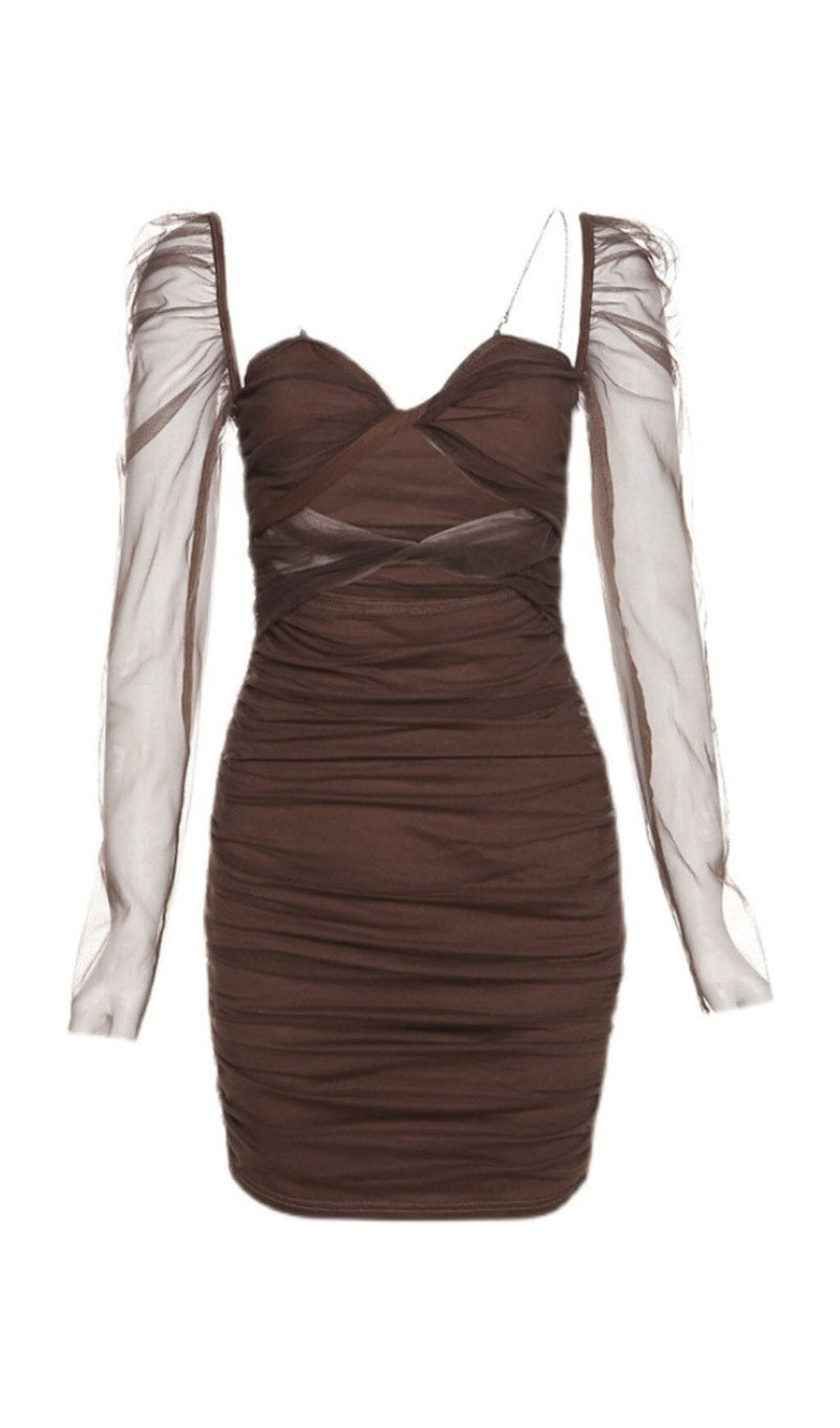 MESH TWISTED DRESS IN BROWN styleofcb 