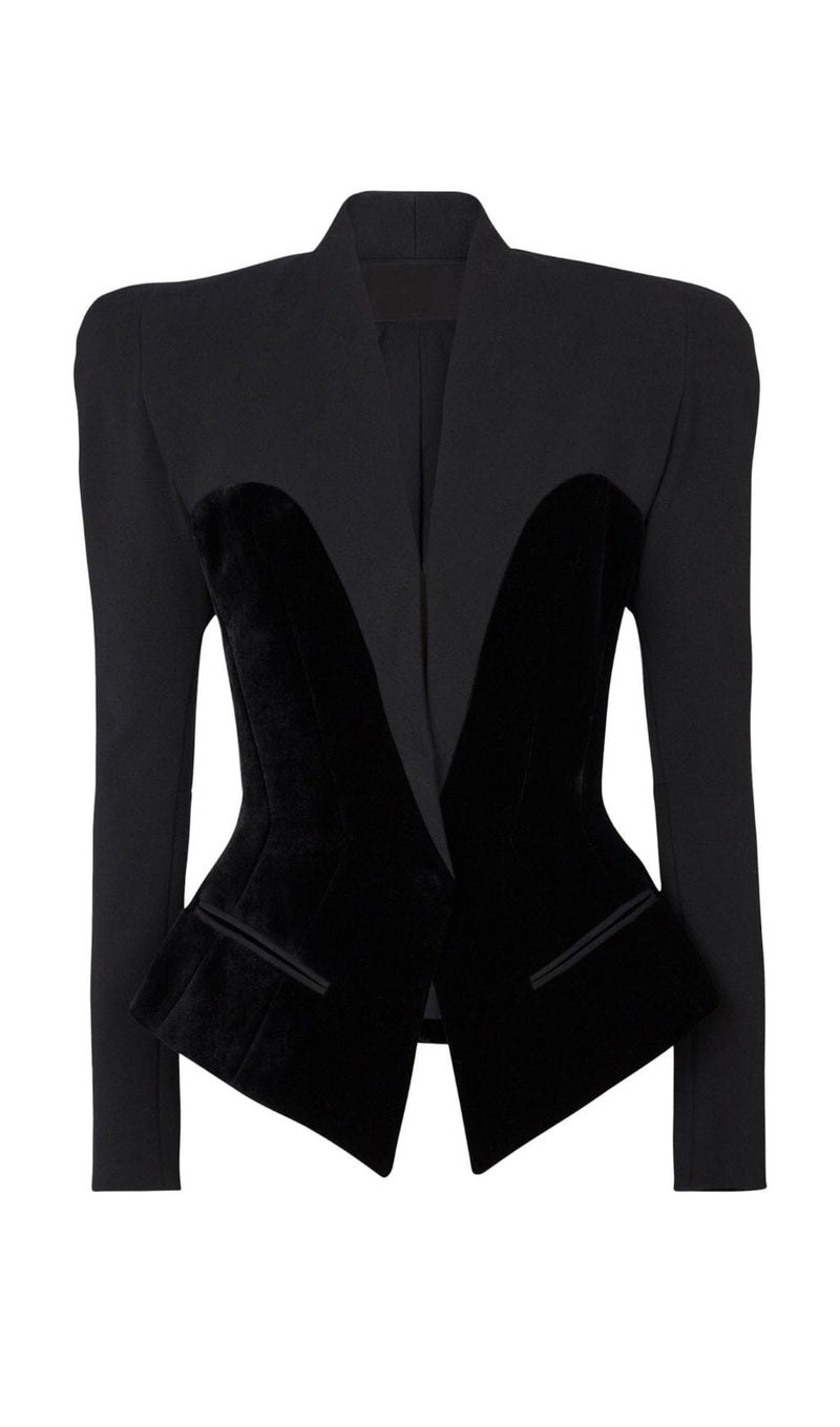 V NECK TWO POCKETS BLAZER IN BLACK DRESS STYLE OF CB 