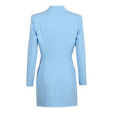 V-NECK BOTTOM JACKET DRESS IN BLUE DRESS styleofcb 