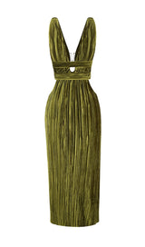 CUTOUT PLUNGE MIDI DRESS IN LIME GREEN DRESS STYLE OF CB 