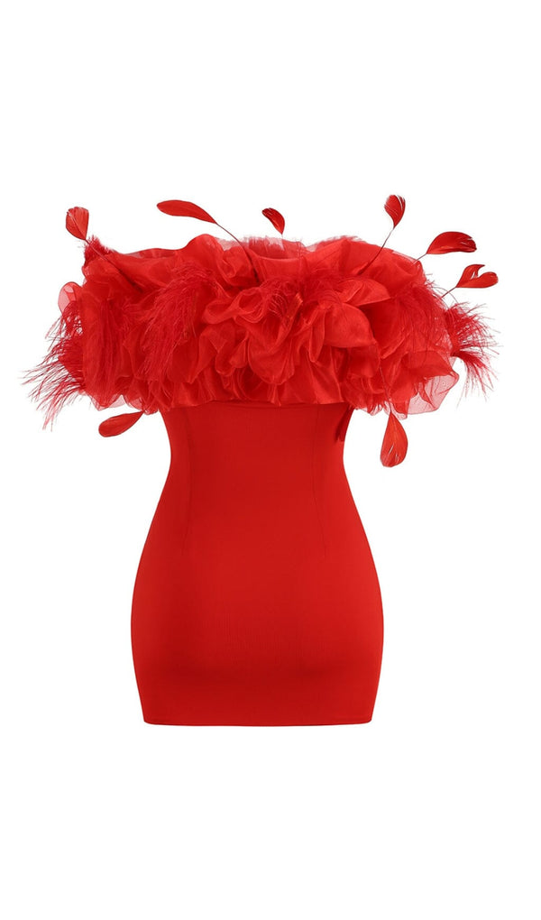 OFF-SHOULDER PUFFY FLOWER MINI DRESS IN RED DRESS STYLE OF CB 