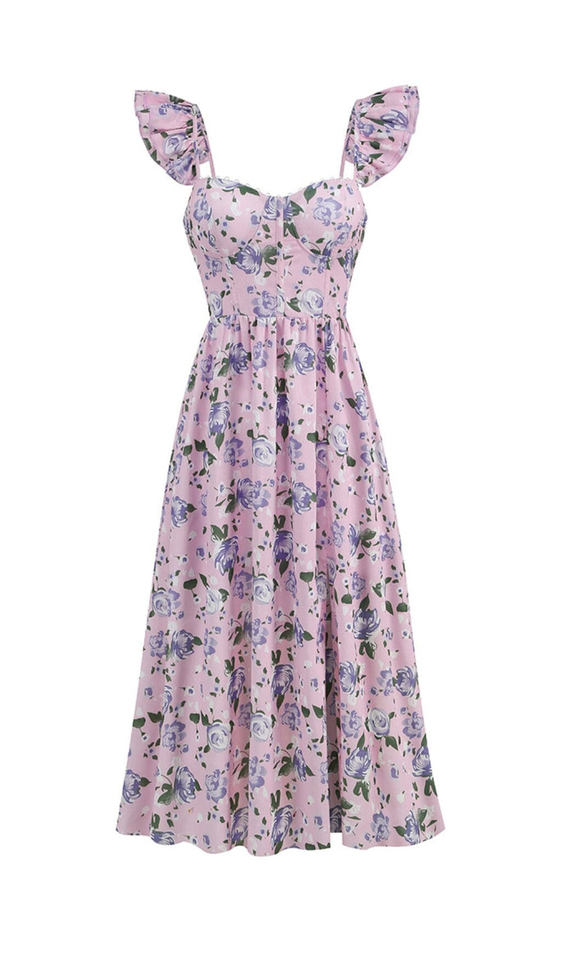 FLORAL-PRINT CORSET MIDI DRESS IN BLUSH OF A ROSE DRESS styleofcb 