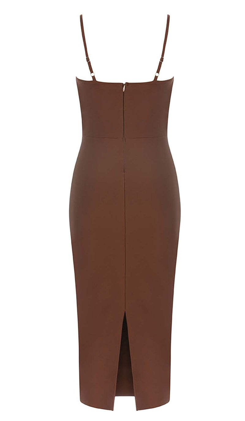 WAIST-TIGHTENING CORSET MIDI DRESS IN BROWN DRESS STYLE OF CB 