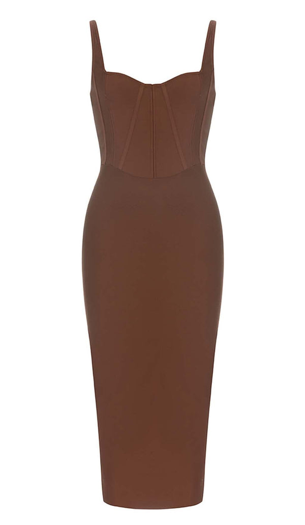 WAIST-TIGHTENING CORSET MIDI DRESS IN BROWN DRESS STYLE OF CB 