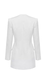 WHITE HOLLOW DRAPED TUXEDO DRESS