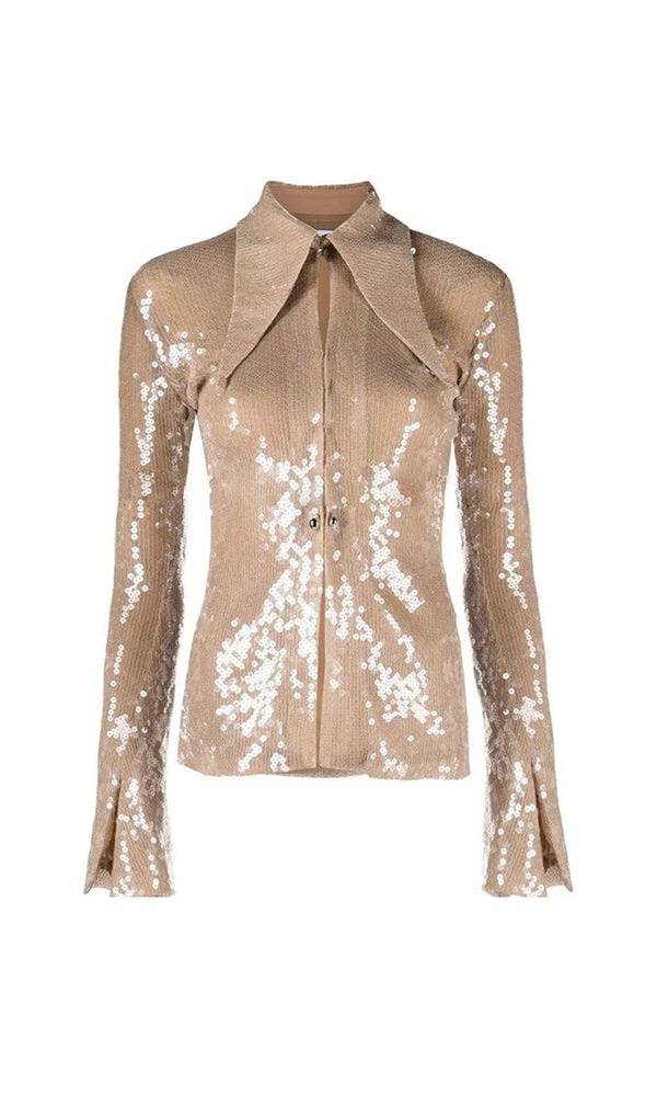 SEQUIN-EMBELLISHED SUIT IN METALLIC GOLD DRESS STYLE OF CB 