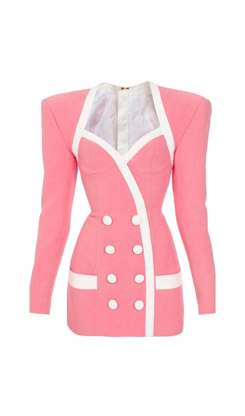 DOUBLE-BREASTED BLAZER DRESS IN PINK DRESS STYLE OF CB 