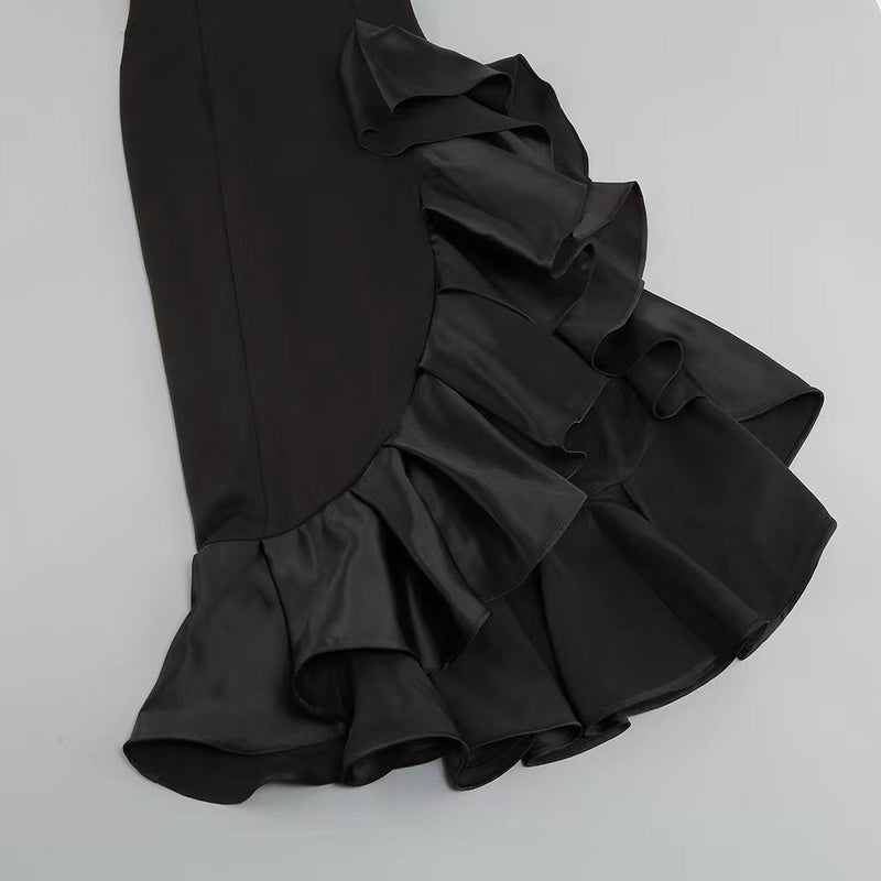 BANDAGE RUCHED MIDI DRESS IN BLACK Dresses styleofcb 