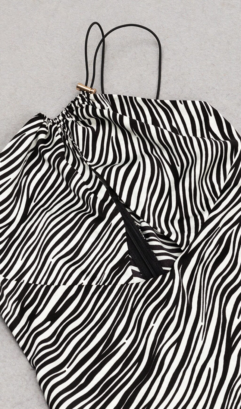 ZEBRA LINEN FEEL HALTER MIDI DRESS DRESS styleofcb 