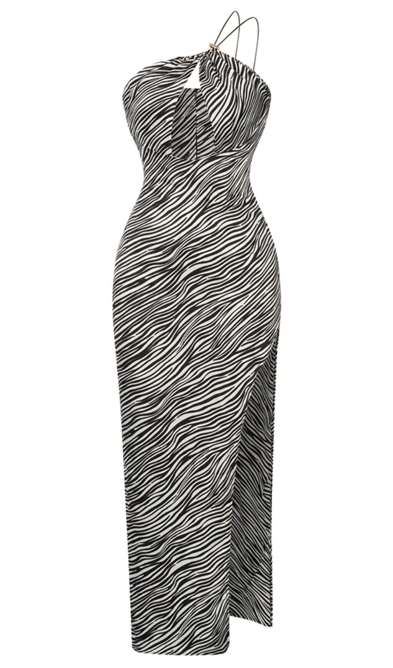 ZEBRA LINEN FEEL HALTER MIDI DRESS DRESS styleofcb 