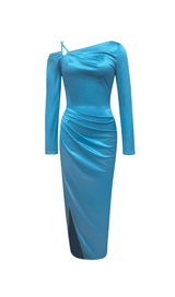 SATIN HIGH SPLIT HALTER NECK STRAPLESS DRESS IN MARINE BLUE styleofcb 