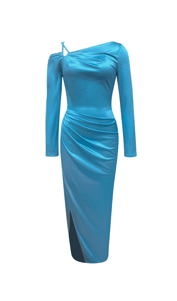 SATIN HIGH SPLIT HALTER NECK STRAPLESS DRESS IN MARINE BLUE styleofcb 
